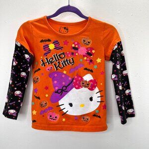 Hello Kitty Halloween Shirt 4T Orange Black Witch Hat Bats Jack O Lantern